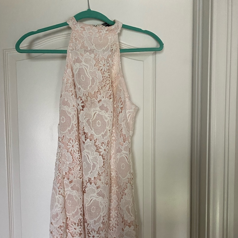 White and tan lace dress